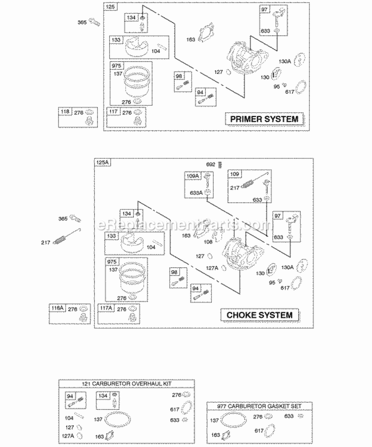 Carburator Diagram and Parts List for 129802-1910-B1  Briggs and Stratton Engine